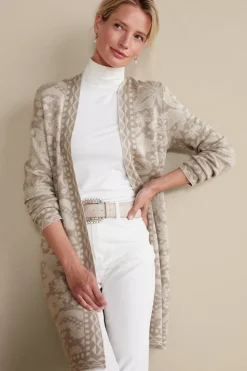 Best Soft Surroundings Ivy Shimmer Long Cardigan NeutralFloral