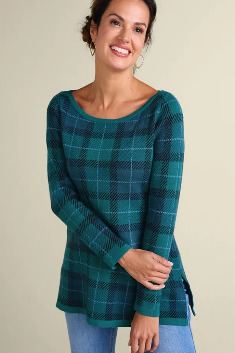 Fashion Soft Surroundings Janece Plaid Sweater Tunic FestivePlaidGreen