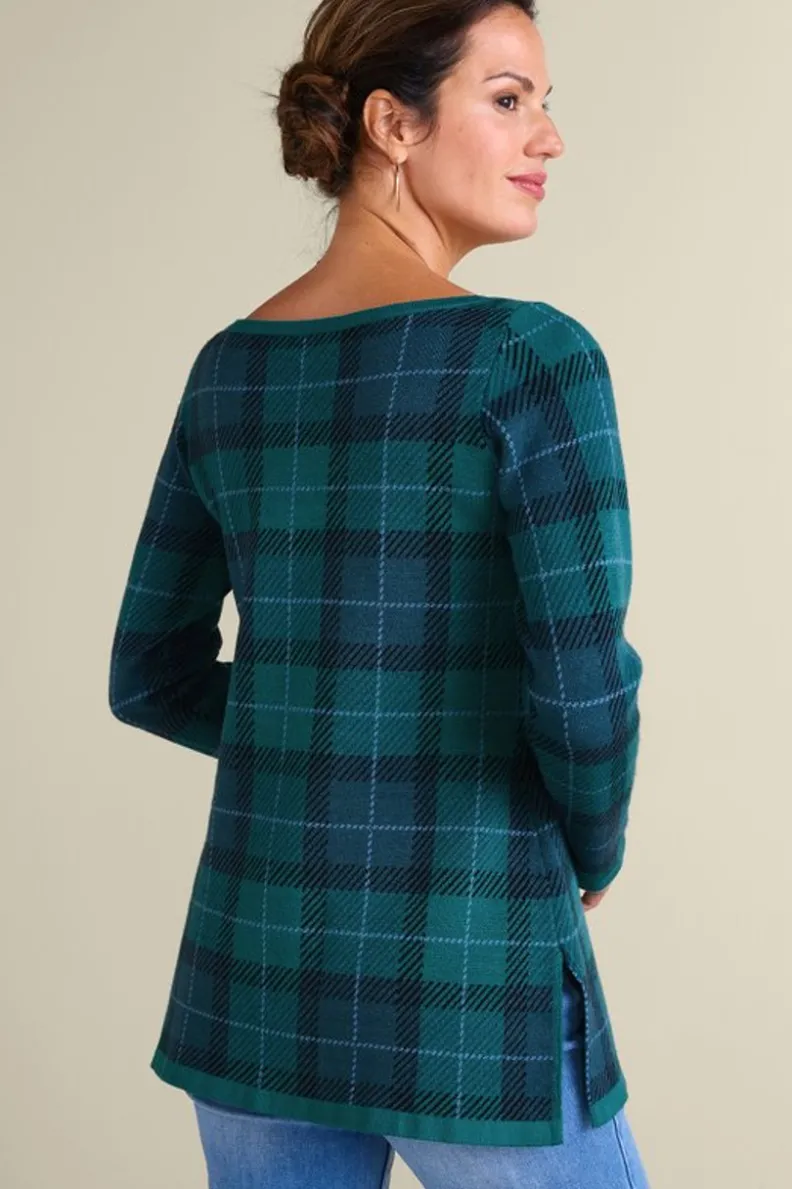 Fashion Soft Surroundings Janece Plaid Sweater Tunic FestivePlaidGreen