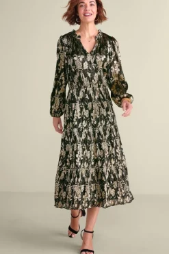 Clearance Soft Surroundings Jobelle Shimmer Midi Dress FoilGarden