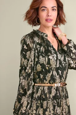 Clearance Soft Surroundings Jobelle Shimmer Midi Dress FoilGarden