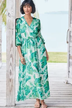 Hot Soft Surroundings Kaia Maxi Dress GreenTropicalPalm