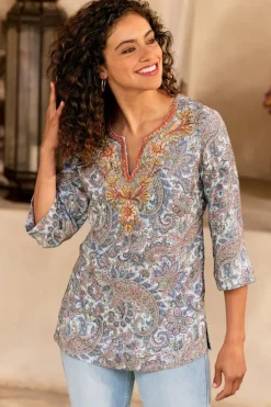Outlet Soft Surroundings Kaimana Embellished Tunic SpringPaisley
