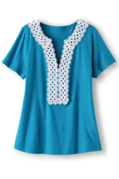 Best Soft Surroundings Kaitlyn Embellished Knit Tee SwedishBlue