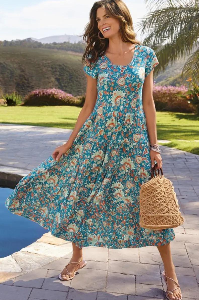 New Soft Surroundings Kara Dress FieryTealJacobean