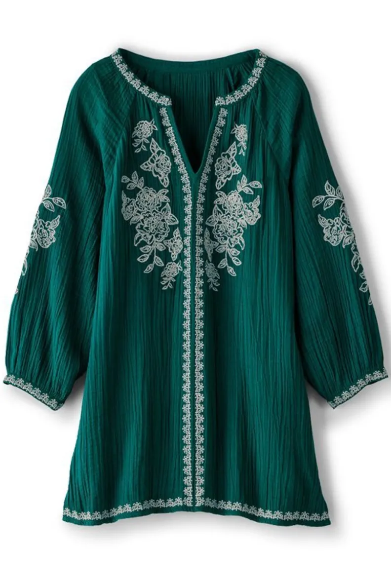 New Soft Surroundings Katie Gauze Tunic TealGreen