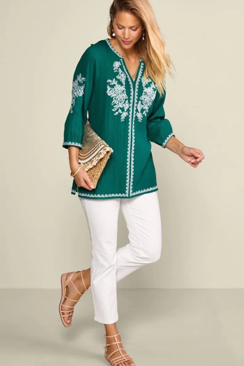 New Soft Surroundings Katie Gauze Tunic TealGreen