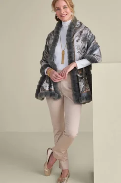 Best Soft Surroundings Katya Faux Fur Trim Wrap Scarf Gray