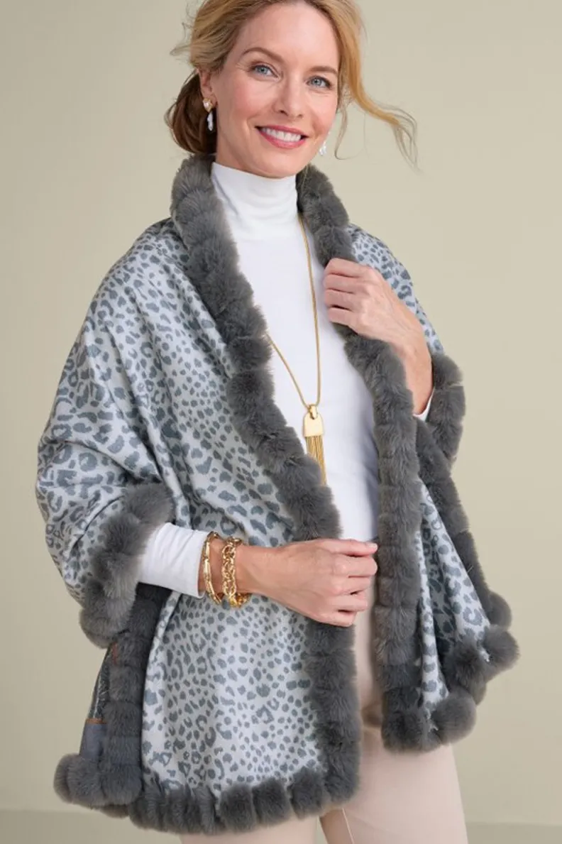 Best Soft Surroundings Katya Faux Fur Trim Wrap Scarf Gray