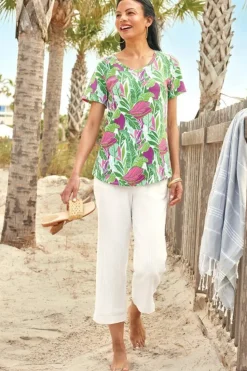 Sale Soft Surroundings Khulani Straight Leg Gauze Crop Pants Navy