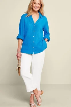 Sale Soft Surroundings Khulani Straight Leg Gauze Crop Pants Navy