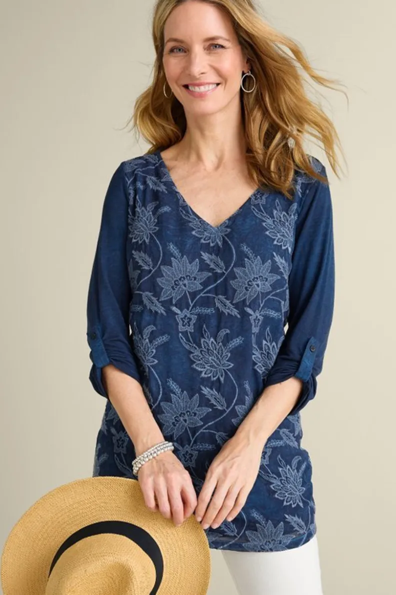 Outlet Soft Surroundings Kimbra Embroidered Tunic DenimBlue
