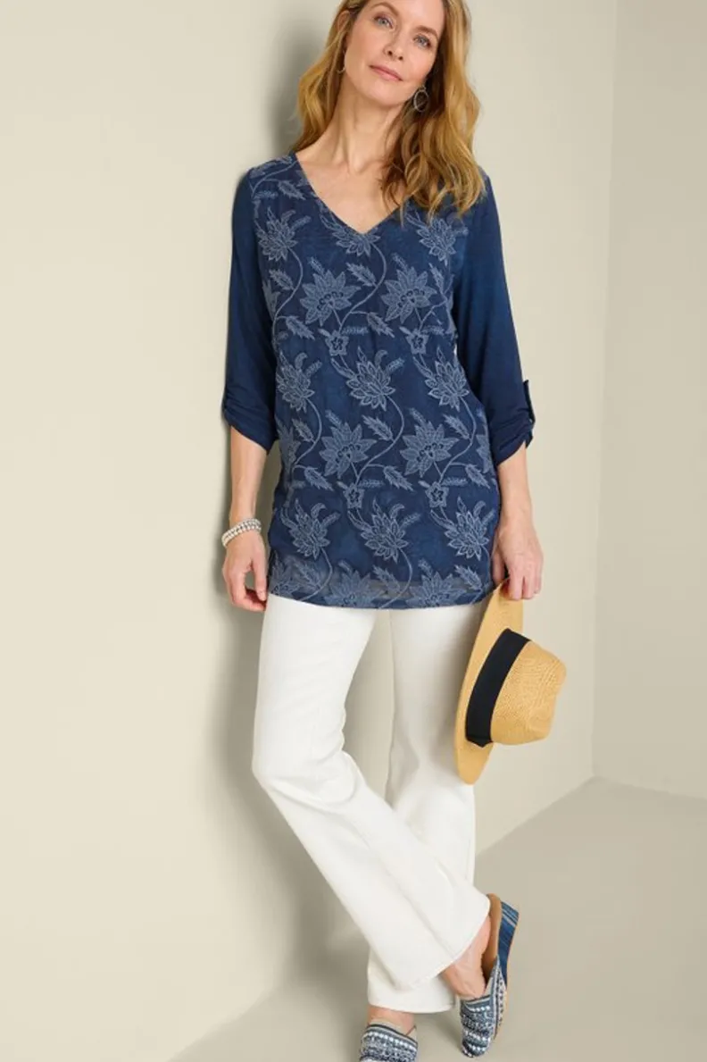 Outlet Soft Surroundings Kimbra Embroidered Tunic DenimBlue