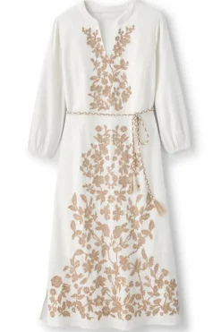 Discount Soft Surroundings Kimora Embroidered Midi Dress IvoryPearl