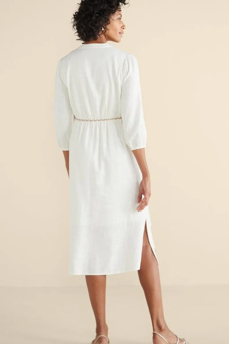 Discount Soft Surroundings Kimora Embroidered Midi Dress IvoryPearl