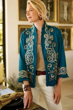 Sale Soft Surroundings Kiruna Embroidered Jacket Teal