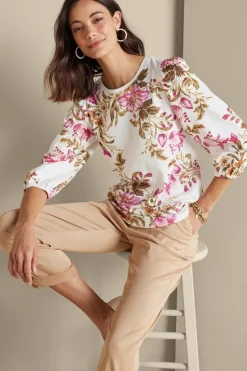 Discount Soft Surroundings Lesley Printed Top PainterlyPeonyFlowers
