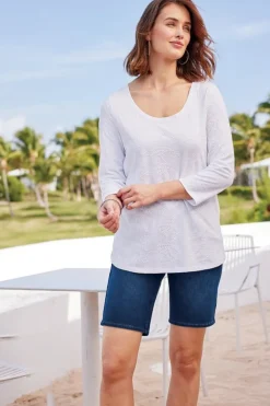 Outlet Soft Surroundings Linnea Embroidered 3/4 Sleeve Tee Navy