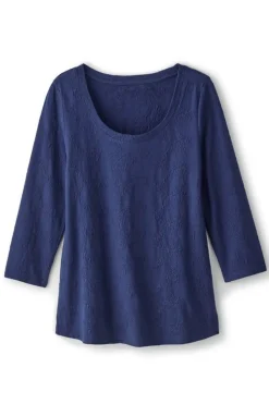 Outlet Soft Surroundings Linnea Embroidered 3/4 Sleeve Tee Navy