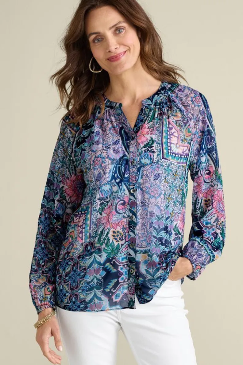 New Soft Surroundings Maisie Long Sleeve Top SafiTapestry