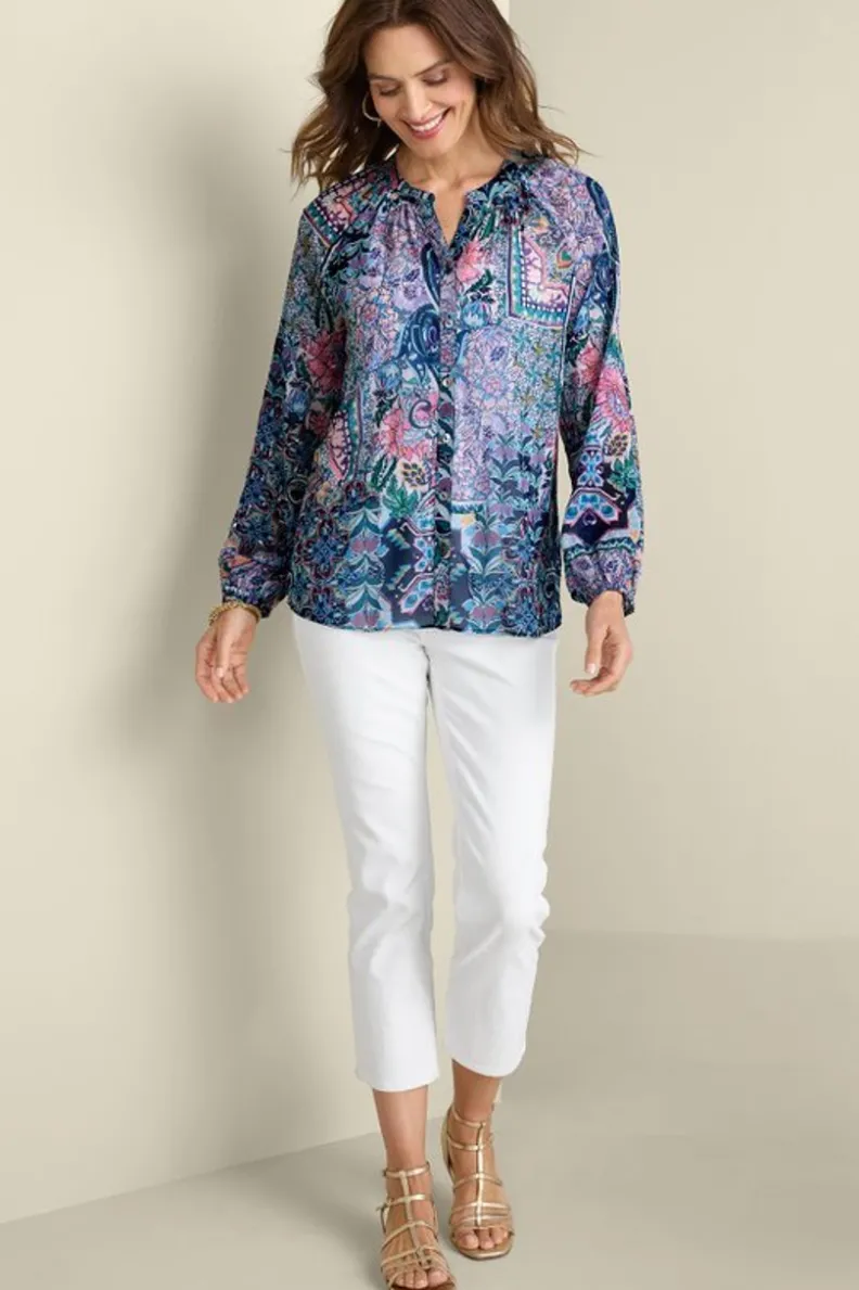 New Soft Surroundings Maisie Long Sleeve Top SafiTapestry