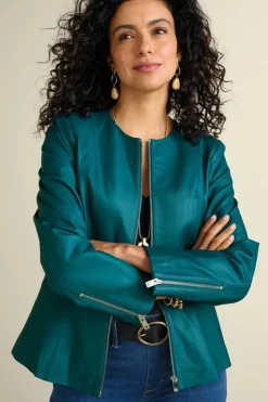 Clearance Soft Surroundings Marfa Leather Jacket DeepLagoon