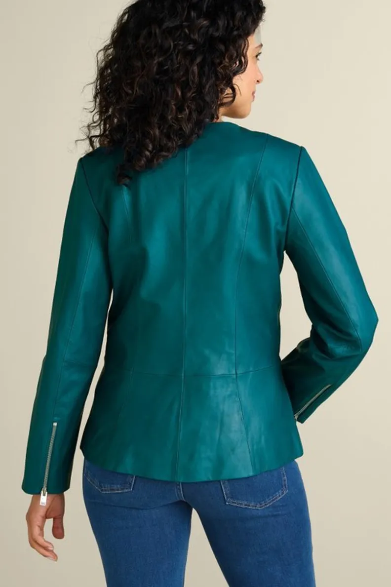 Clearance Soft Surroundings Marfa Leather Jacket DeepLagoon
