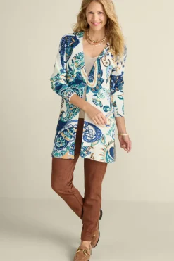 New Soft Surroundings Marin Cardigan AutumnPaisleyScarfBlue