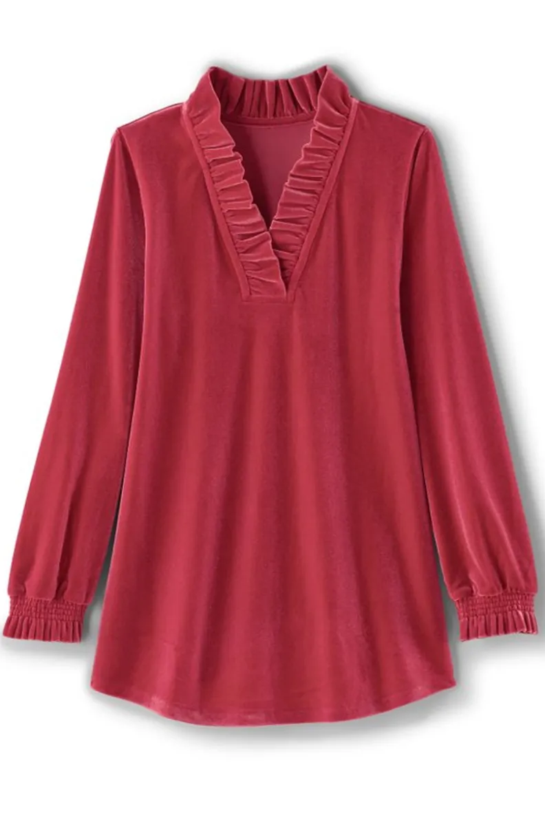 Fashion Soft Surroundings Marlee Ruffle Velvet Top