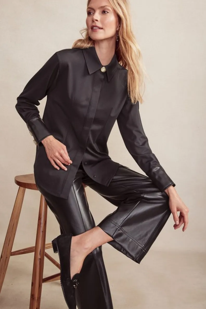 Fashion Soft Surroundings Mattea Faux Leather Cuff Tunic Black