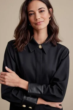 Fashion Soft Surroundings Mattea Faux Leather Cuff Tunic Black