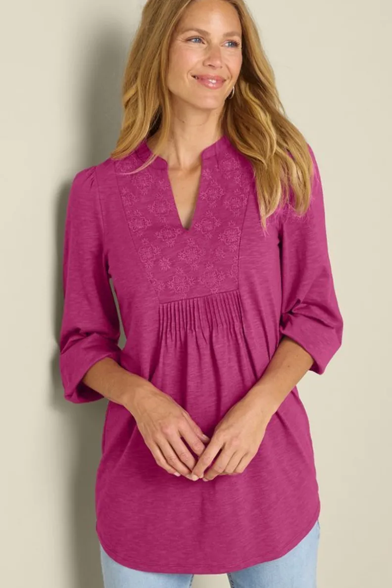 Discount Soft Surroundings Mikaela Embroidered 3/4 Sleeve Tunic RaspberryRadiance