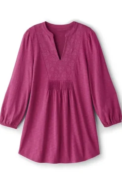 Discount Soft Surroundings Mikaela Embroidered 3/4 Sleeve Tunic RaspberryRadiance