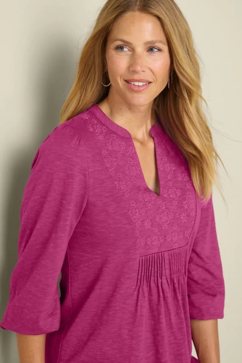 Discount Soft Surroundings Mikaela Embroidered 3/4 Sleeve Tunic RaspberryRadiance