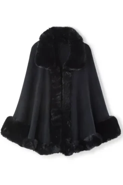 Clearance Soft Surroundings Mila Faux Fur Trim Cape Black