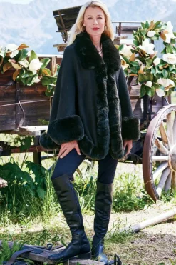 Clearance Soft Surroundings Mila Faux Fur Trim Cape Black