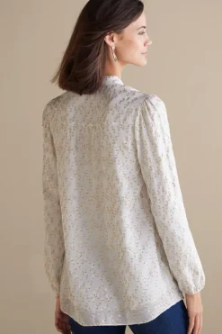 Clearance Soft Surroundings Mila Metallic Blouse IvoryPearl