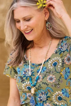 Discount Soft Surroundings Mimi Beaded Hoop Earrings BlueMulti