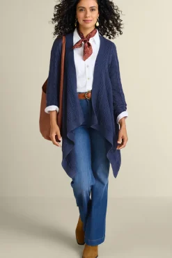 Outlet Soft Surroundings Minah Cable Knit Cardigan DenimBlue