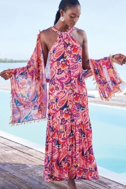 Sale Soft Surroundings Nalani Gauze Maxi Dress IslandSunPaisleyCoral