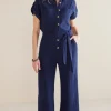 New Soft Surroundings Natasha Gauze Jumpsuit Navy