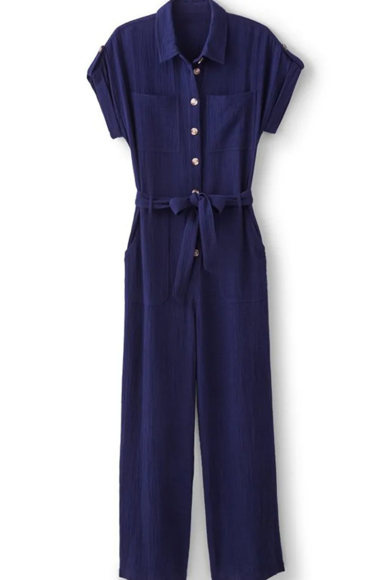 New Soft Surroundings Natasha Gauze Jumpsuit Navy