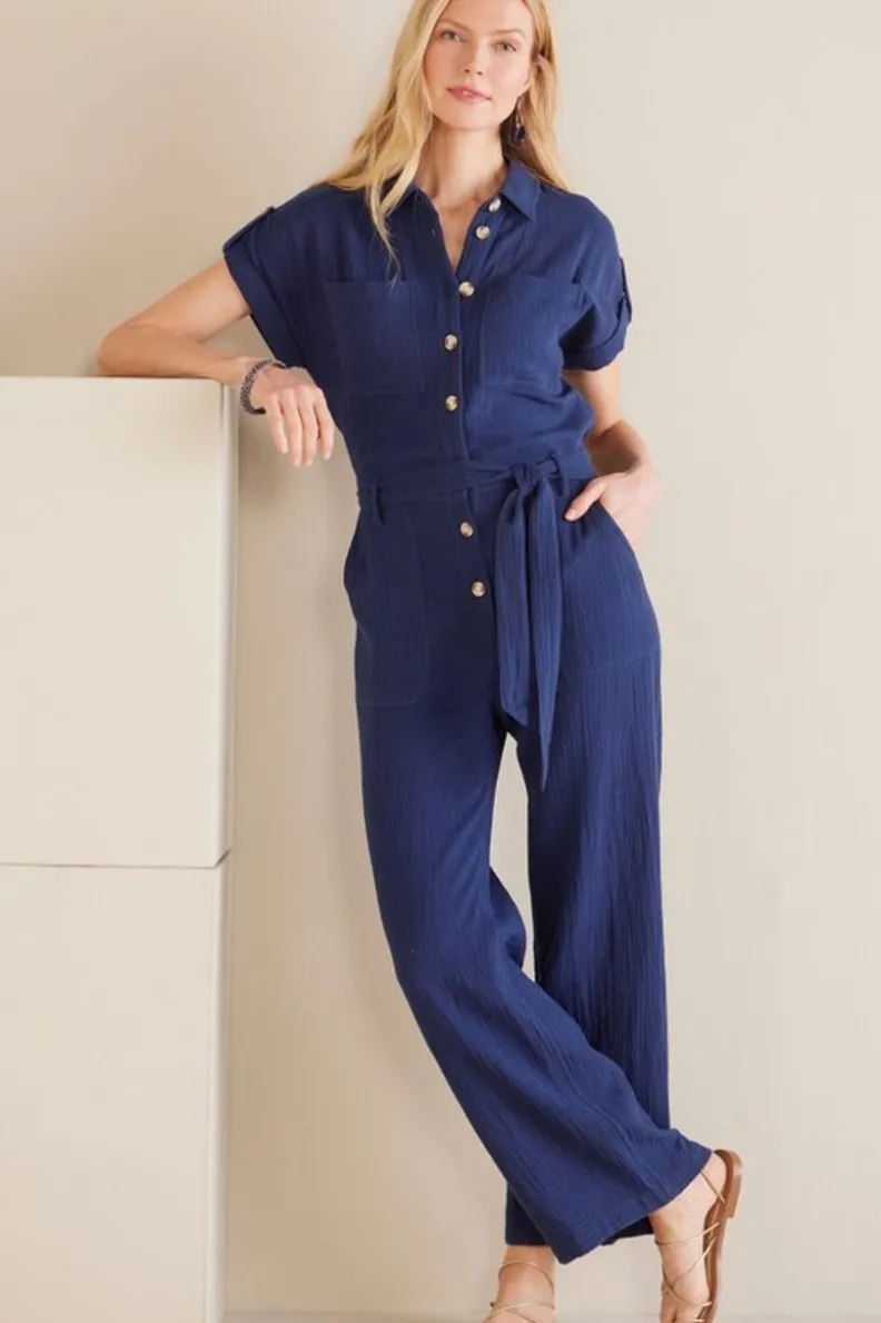 New Soft Surroundings Natasha Gauze Jumpsuit Navy