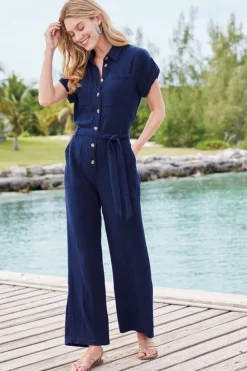 New Soft Surroundings Natasha Gauze Jumpsuit Navy