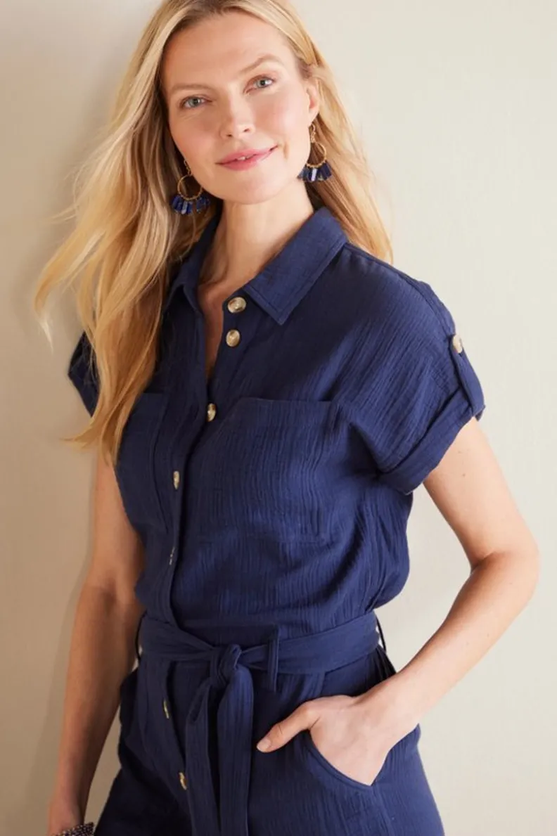 New Soft Surroundings Natasha Gauze Jumpsuit Navy