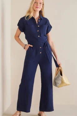 New Soft Surroundings Natasha Gauze Jumpsuit Navy