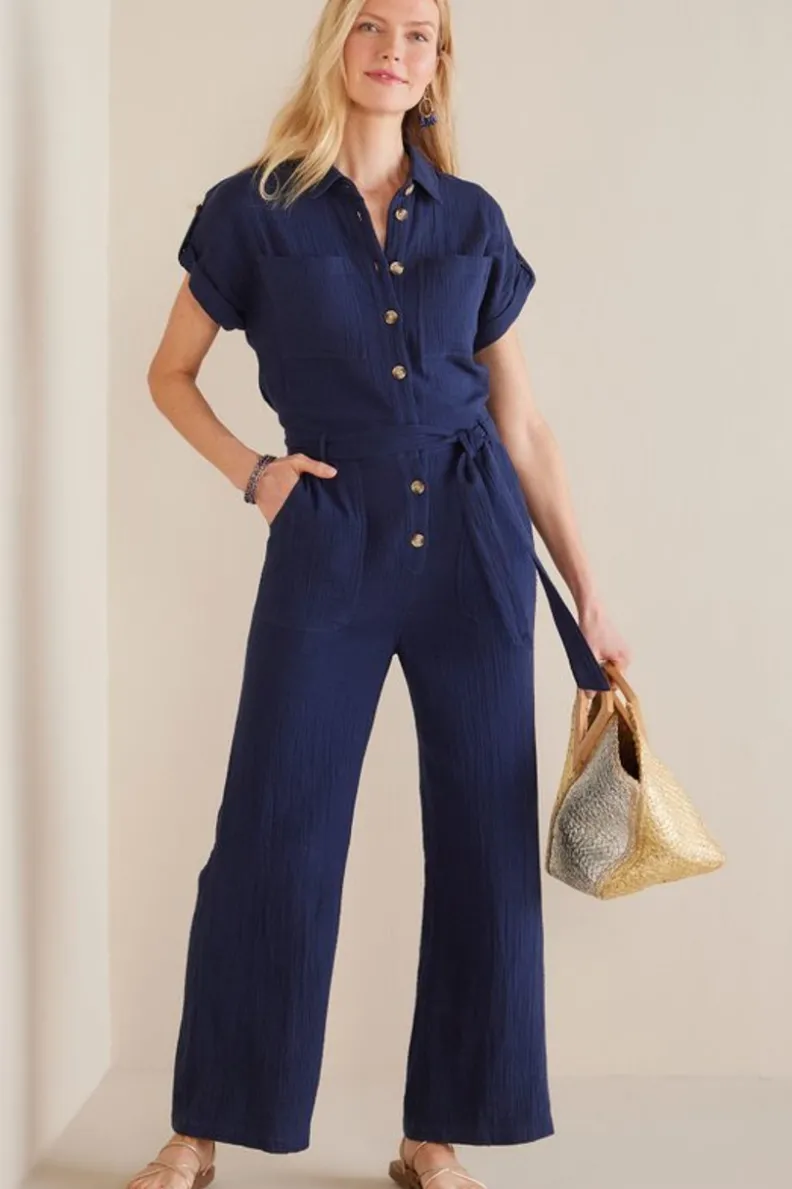 New Soft Surroundings Natasha Gauze Jumpsuit Navy