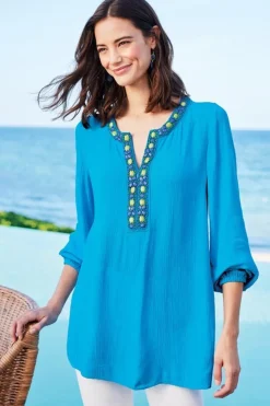 Sale Soft Surroundings Nellie Gauze Tunic BlueDanube