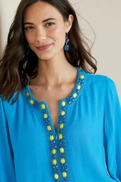 Sale Soft Surroundings Nellie Gauze Tunic BlueDanube