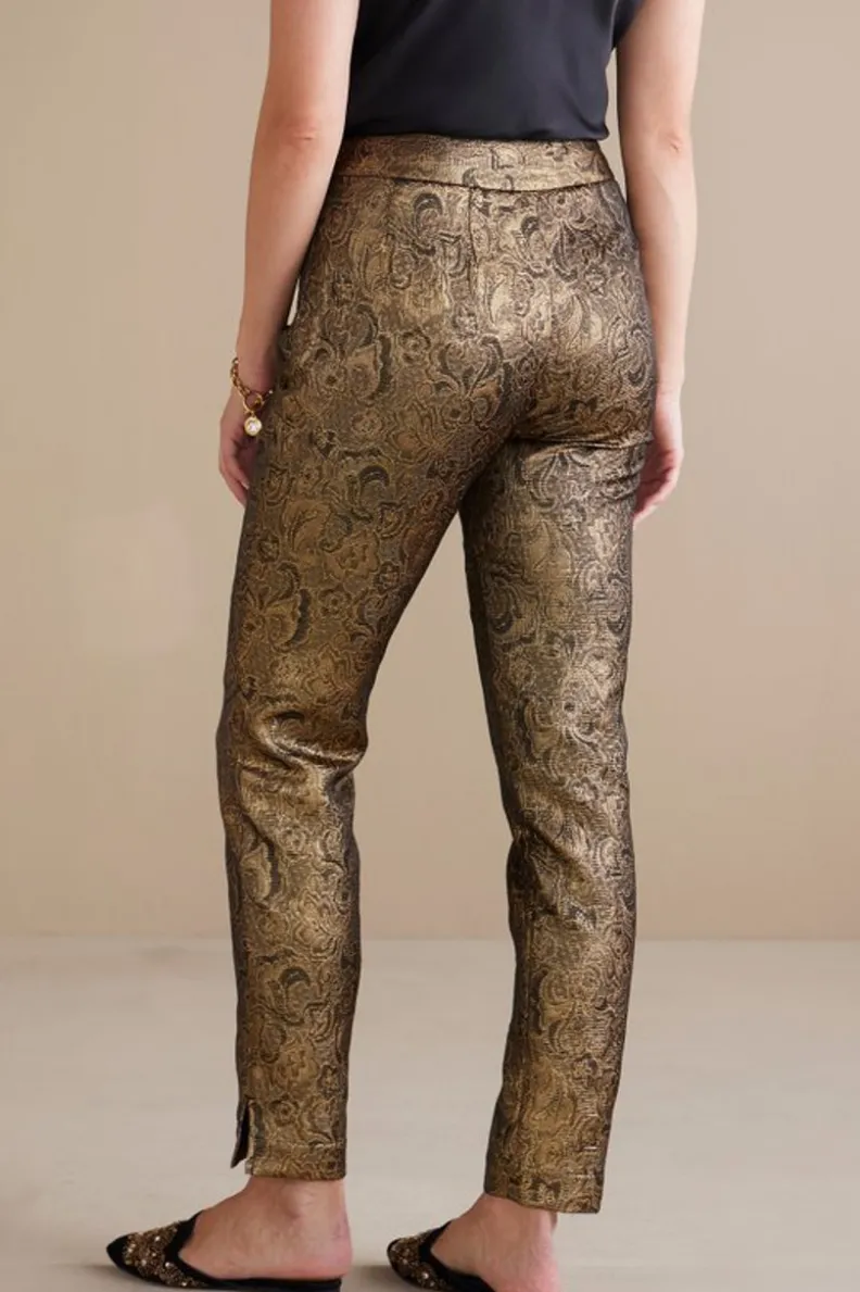 Discount Soft Surroundings Nevina Jacquard Trouser GoldFloral